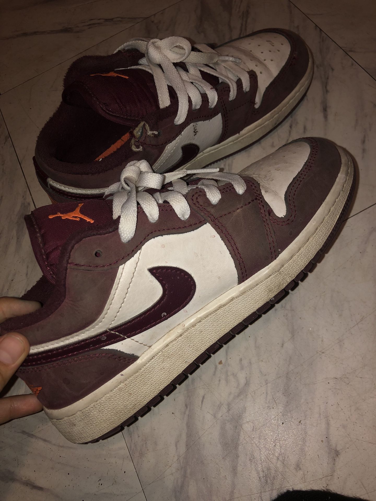 Burgundy And Orange Jordan 1 Low