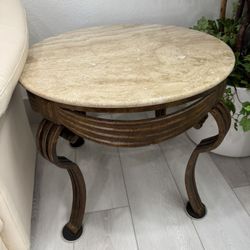 Marble-topped End Table With Metal Legs