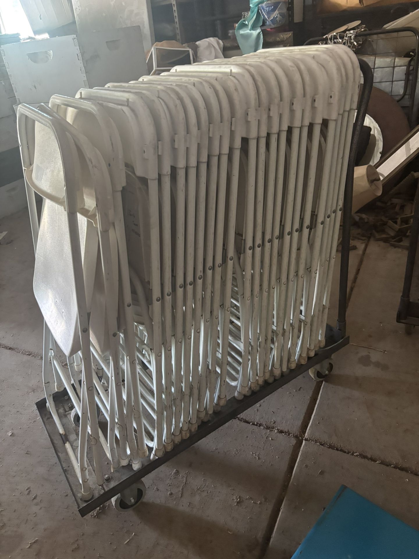 22 White Foldable Chairs With Cart
