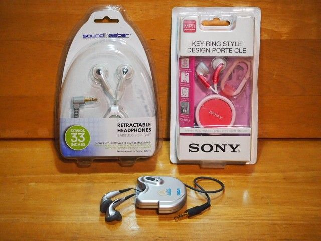 3x portable retractable in-ear headphones earbuds earphones audio music sony rca stereo