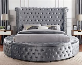 Brand New Grey Queen Platform Storage Bed Frame