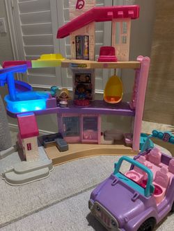 Fisher Price Little People Barbie Dream House And Barbie Jeep With 2 Figures