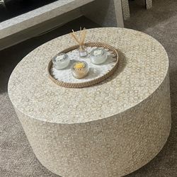 Brand New Anthropology Heavy Bone Inlay Mother Pearl Coffee Table 30x18”H With Candle Tray Centerpiece 14” Size In Photo Pickup Gaithersburg Md20877