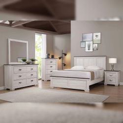 Queen $549 4pc Includes bedframe Dresser mirror nightstand Grey Bedroom Set