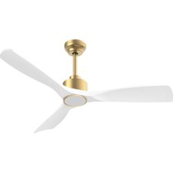 Was 170$ 52 Inch ETL Listed Indoor Outdoor Smart Ceiling Fans with Lights Remote Control, Quiet DC Motor 3 Blade Modern White Gold Ceiling Fan for Bed