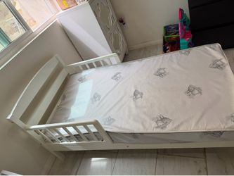 White Wooden Toddler Bed with mattress