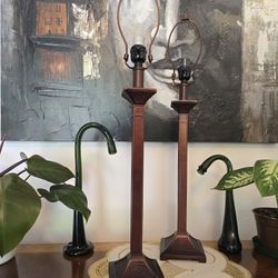 Set of Brown Metal Tiffany Style Lamps