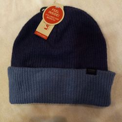 NEW Levi's blue Knit Beanie Fleece Lined Hat Logo Cuffed One Size