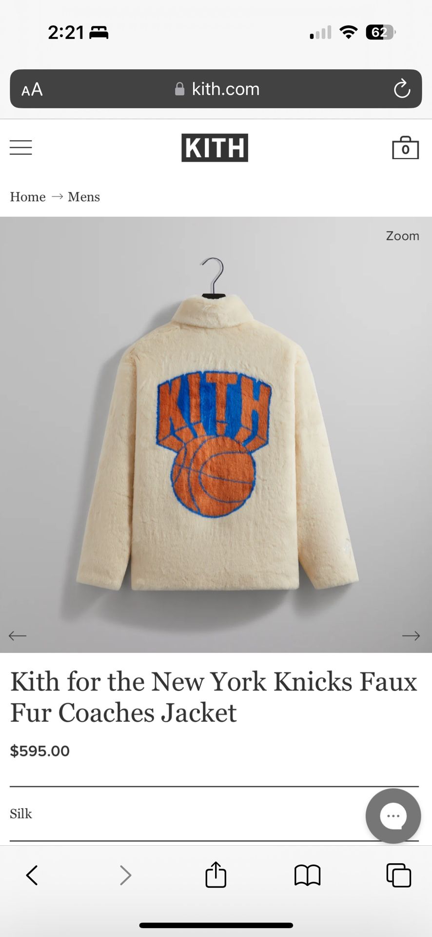 KITH For The New York Knicks Faux Fur Coaching Jacket for Sale in