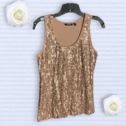 Apt. 9 Nude Tan Tank Top w Hanging Copper Rectangles Wm L for