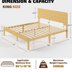 Goltriever 14 Inch Solid Bamboo Wood King Size Bed Frame with Headboard, Platform Bed Frame King with Metal Slats, No Box Spring Needed, Easy Assembly