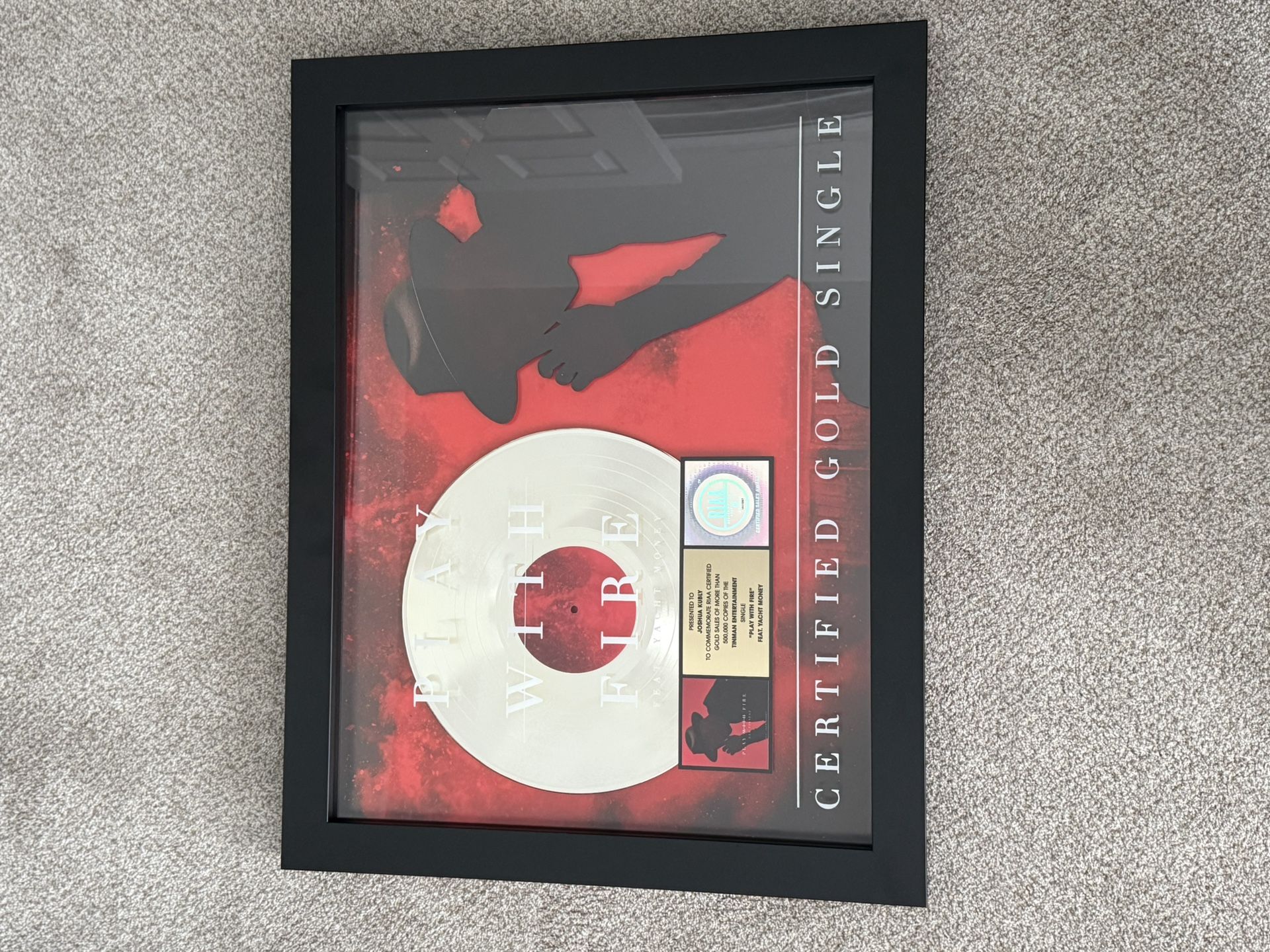 Sam Tinnesz w/Yacht Money RIAA Certified Framed Gold Single