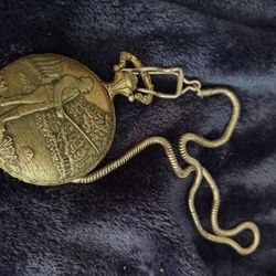 Vintage Armitron Fishing Theme Golden Color Pocket Watch