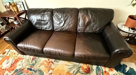 Dark Brown Leather 3-Seat Sofa 89”