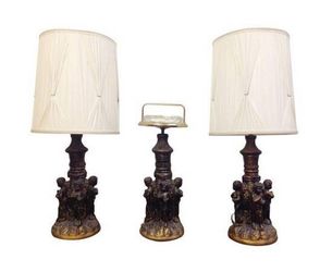 Dancing Cherubs Lamp Pair With Standing Ashtray