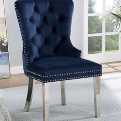 Blue Velvet Dining Chairs Set Of 2 Brand New In Box 
