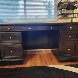 Executive Desk with file cabinet drawers, 7 drawers, Espresso Brown, Brownish Black