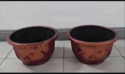 *** CLEARANCE *** PAIR of 15" (Diameter) Copper Resin Planters (2 for $30) @ Lasting Creations