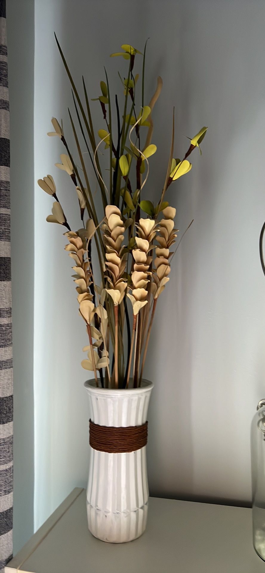 Faux Flower Arrangement Is White Vase 