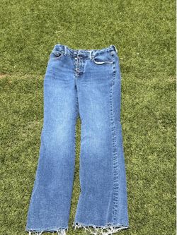Good American Button Fly Flare Jeans Medium Wash Raw Hem - Size 12 / 31