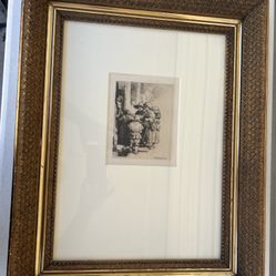 Rembrandt, Beggars receiving Alms at the Door of a House, Etching Framed