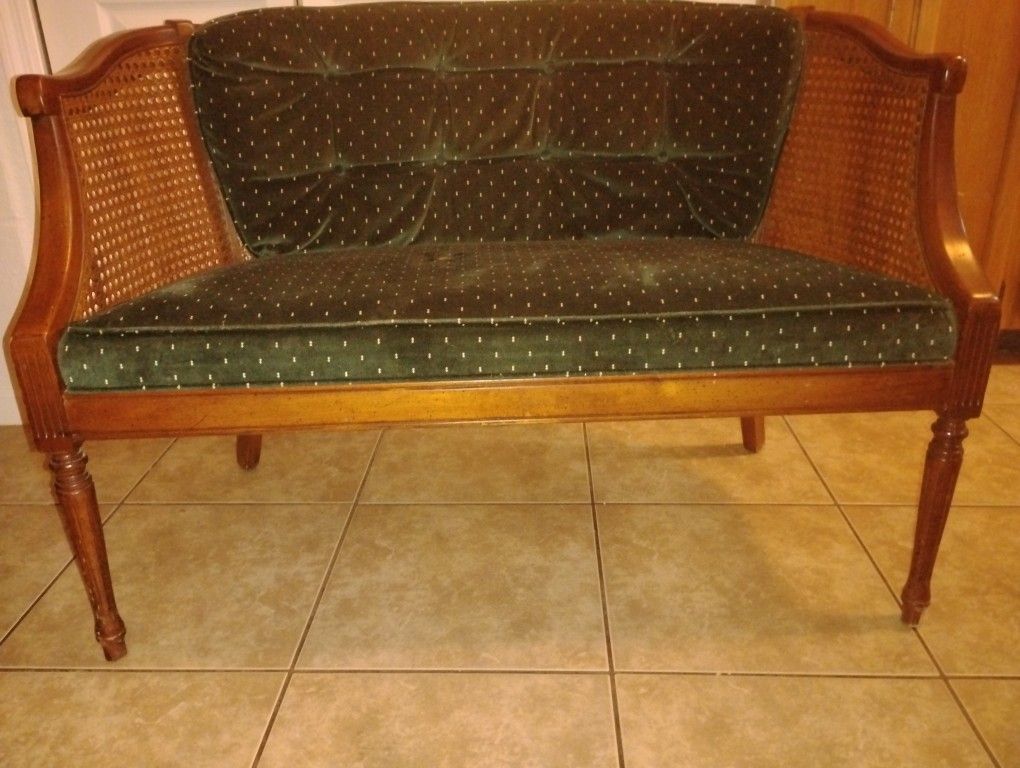 Vintage French Louis XVI Style Cane Curved Back Seat