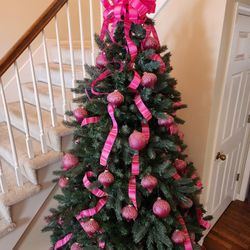 VINTAGE GLASS Christmas Tree Ornaments/Wired Fabric Ribbon Garland & Bow Topper/Table Decor/Wall Art Work