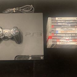 Sony Playstation 3 PS3 Slim CECH-3001A 150GB Console +1 Controller+ 10 Games(Post Nintendo Era)
