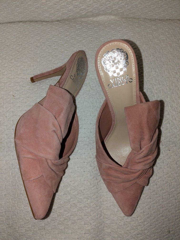 Vince Camuto Pink Suede Slip-on Pumps Sz 8M Shoes Heels Closed Toe Sandals