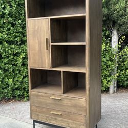 Modern Mid Century Gray Tall Bookshelf Cabinet Storage Book Shelf