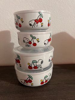 Snoopy Peanuts Cherry Bowl Set with Lids