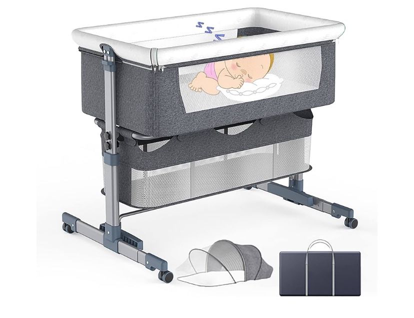 SADRIM Height Adjustable Portable Bedside Bassinet (Dark Grey)