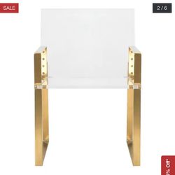 HEAVY Clear Acrylic Chair (2) With Gold Arms 
