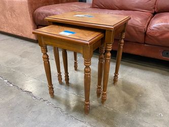 Vintage Red Oak Chevron X-Grained Nesting Tables (Set of 2)