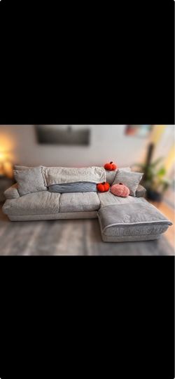 Beige Couch with Matching Ottoman