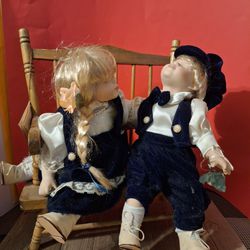 Vintage Kissing Porcelains Dolls with bench-$46.00