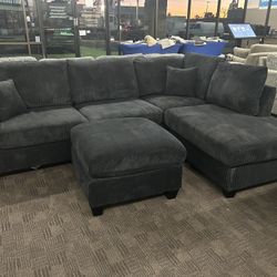Comfy Black 2 Piece Sectional W/ Ottoman 