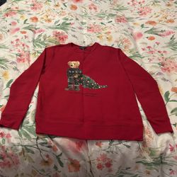 Polo Ralph Lauren Red Sweatshirt with Bear and Christmas Tree Design.