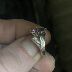 Beautiful Class Ring, White Gold Sterling With diamonds and a gem