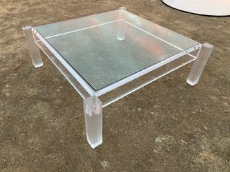 Vintage Mid Century Modern Lucite Glass Top Coffee Cocktail Table
