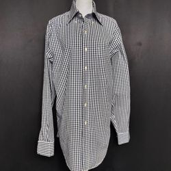 Men's Blue And White Checkered Long Sleeved Button Down Tommy Hilfiger Dress Shirt (Size M)