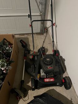 Hyper Tough 20" 125cc Gas Powered Walk-Behind Push Lawn Mower with Briggs & Stratton Engine, Black  Hyper Tough 12" 20V Brushless Cordless String Trim