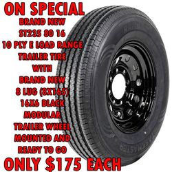 st235 80 16 10 ply trailer rim wheel and tire 8 lug BRAND NEW 16 inch rim 235 80 16 trailer tire  E load range 10 ply on special while supplies last
