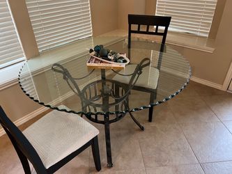 47” Round Wrought Iron Dining Table - Scalloped Glass Top