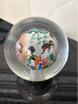 Chinese reverse-painted glass globe orb dome 4.5”