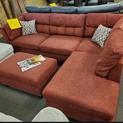 Brand New Red Paprika Velvet Like Sectional Sofa +Storage Ottoman (New In Box) 