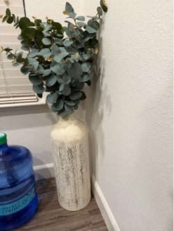 Decorative Floor Vase with Faux Eucalyptus Arrangement