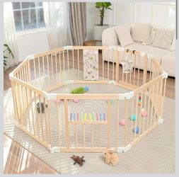 Foldable Wooden playpen,Baby Playpen,playpen for Babies and Toddlers,Baby Activity Center with Baby Gate,Portable Large playpen with Adjustable Shape 