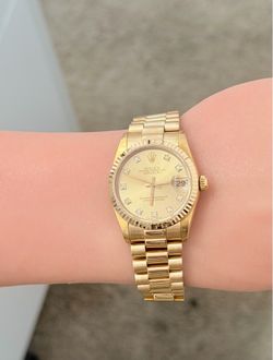Rolex Ladies 31mm Presidential 18KT Gold Champagne Diamond Dial