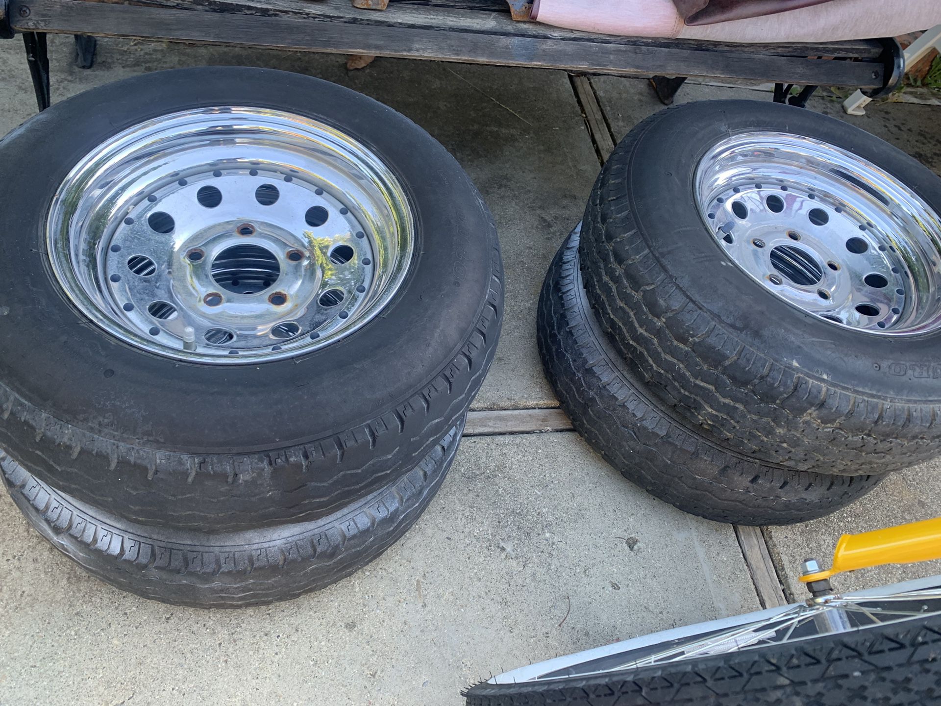 Trailer tire and rims. 13